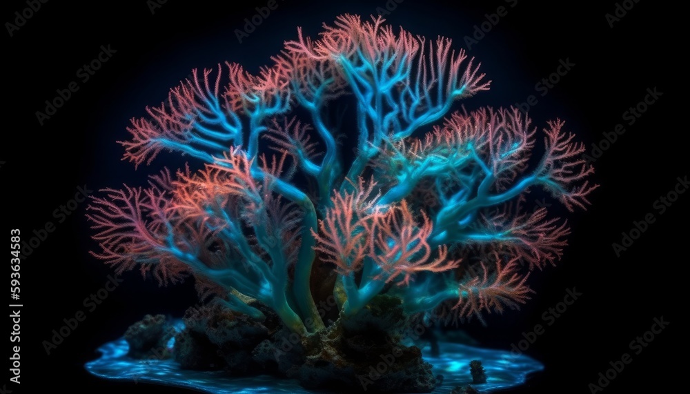 Sticker Bright Neon Deep Sea Coral with High Detail, Generative AI