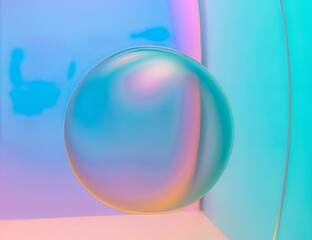 3D digital illustration of a floating bubble on colorful gradient background