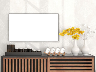 Mockup poster frame in the modern interior background. AI Generative