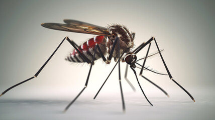 A mosquito with a red and black body and black wings