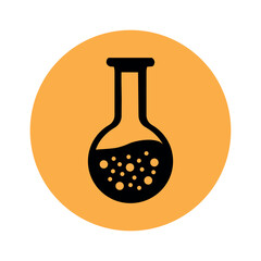 Flask icon on orange background. Flask silhouette on an orange background in the form of a circle