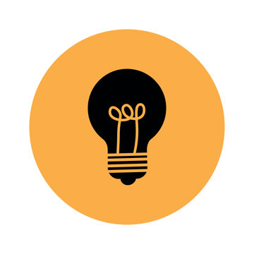 Light bulb icon on orange background. Silhouette of a light bulb on an orange background in the form of a circle