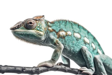 Obraz premium Exotic Chameleon isolated on White Background Generative Ai