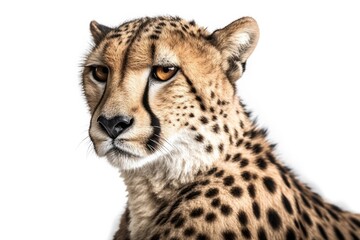 Obraz na płótnie Canvas Cheetah Close up Headshot isolated on White Background Generative Ai