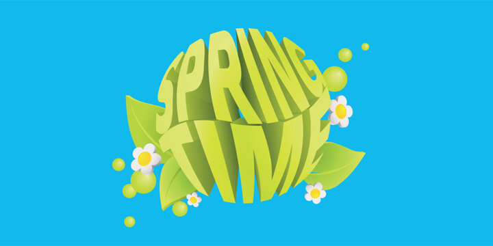 Spring time bubbles and leaves design banner - Fresh colors and blue sky