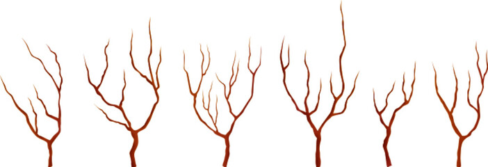Fototapeta premium Bare tree, branches without leaves or flowers. Autumn trees, nature forest winter landscape graphic elements. Vector isolated branch