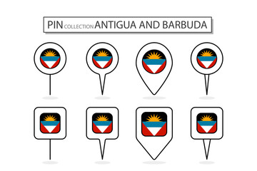 Set of flat pin Antigua and Barbuda flag icon in diverse shapes flat pin icon Illustration Design.