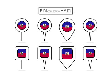 Set of flat pin Haiti flag icon in diverse shapes flat pin icon Illustration Design.