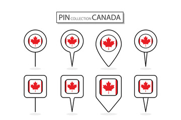 Set of flat pin Canada flag icon in diverse shapes flat pin icon Illustration Design.