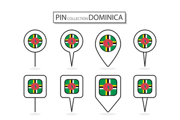 Set of flat pin Dominica flag icon in diverse shapes flat pin icon Illustration Design.