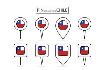 Set of flat pin Chile flag icon in diverse shapes flat pin icon Illustration Design.