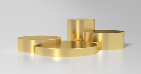 Gold product podium background. Golden product stand display for premium products. Pedestal platform template
