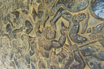 Bas-relief of on the walls of Angkor Wat