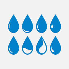 set of blue water drop icons on white background