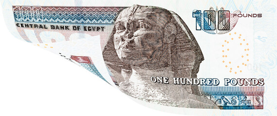 One hundred Egyptian pounds banknote. Image isolated on white background - obrazy, fototapety, plakaty