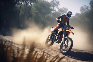 Obraz na płótnie Canvas Motorbike Motorcross Race in the Woods | Generative Ai