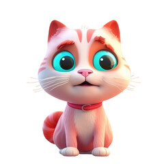 Obraz premium 3d icon cute happy funny cat Illustration of character Cartoon minimal style on Isolated Transparent png background. Generative ai