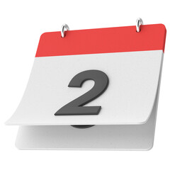 2nd. Second day of month. Calendar. 3D illustration.