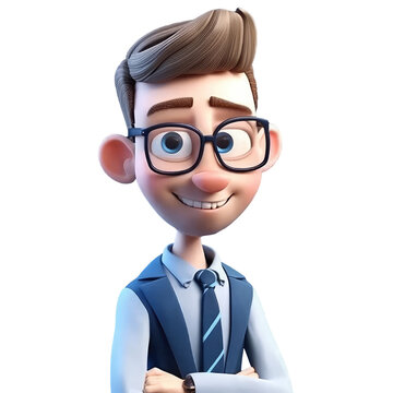 3d icon avatar cartoon character man businessman in business suit looking at camera on Isolated Transparent png background. Generative ai