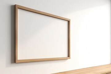 Vertical wooden frame inside a modern interior. Mockup, interior design. Generative AI