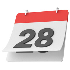 28th. Twenty-eighth day of month. Calendar. 3D illustration.