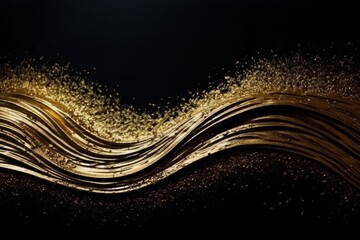 Gleaming Golden Waves in the Air, on Black Background, Generative AI