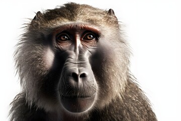 Baboon close-up shot isolated on white Background Generative Ai