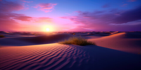 Fototapeta na wymiar vibrant pink desert landscape sunset, generative ai