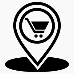 Store location icon. Supermarket location. Place on the map of outlets. Vector icon.