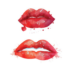 Sexy lips print graphic Sexy lips vector colorful watercolor glamour fashion beauty women. Red female lips. Fashion Woman