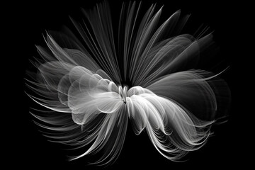 Black and white artistic conceptual illustration of a beautiful flower or floral element closeup. Generative AI