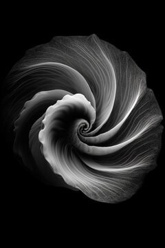 Black and white artistic conceptual illustration of a beautiful seashell closeup. Generative AI