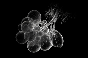 Obraz premium Black and white artistic conceptual illustration of a beautiful grape closeup. Generative AI