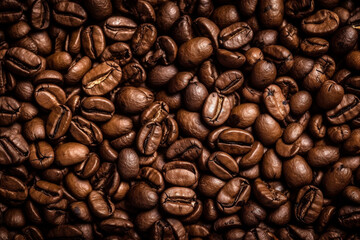 Obraz premium Coffee beans background. Conceptual abstract illustration with lots of coffee beans. Generative AI