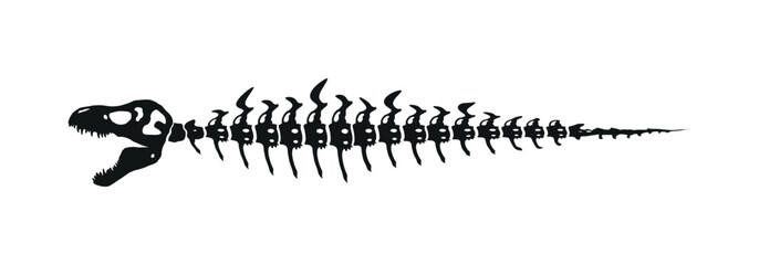 Straight Dinosaur skeleton crawling decoration element on white