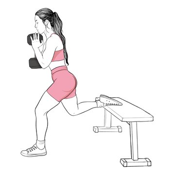 Line art Sporty woman Bulgarian squats Fitness activities