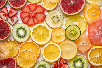 Fototapeta na wymiar Different types of colorful fruit slices. Conceptual illustration. Generative AI