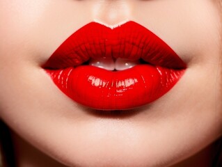 Fototapeta premium Beautiful woman lips with sexy red lipstick, generative ai