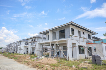 Fototapeta premium construction residential new house with prefabrication system in progress at building site