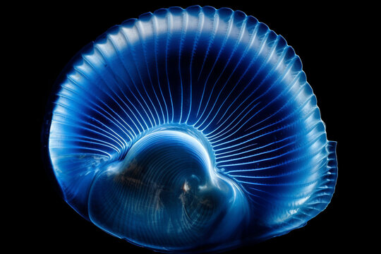 Abstract illustration of a beautiful seashell isolated on a black background. Generative AI