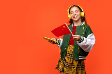 Girl holds small flag China