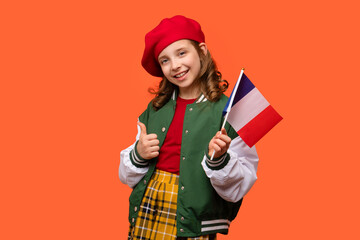 Girl holds small flag France