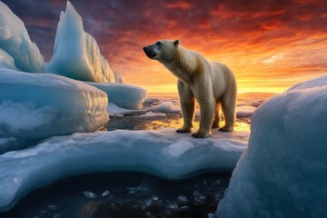 Obraz na płótnie Canvas Polar Bear and global warming. Generative ai