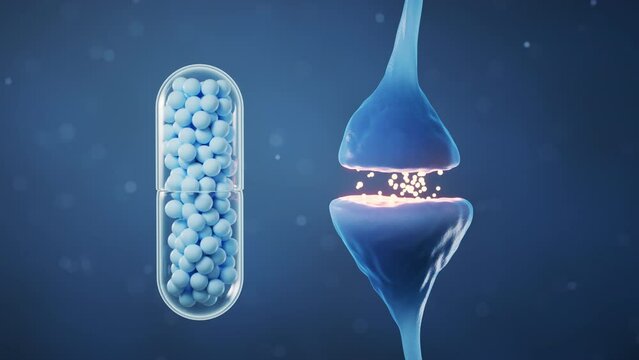 Synapse of neuron cell and capsule, 3d rendering.