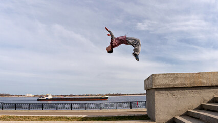 Man doing parkour. Free runner