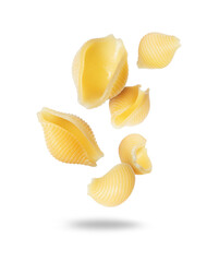 Macaroni in the air close up on a transparent background