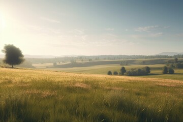 Fototapeta na wymiar A minimalist landscape with a peaceful countryside or pasture, Generative AI