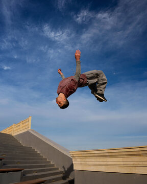 Man doing parkour. Free runner