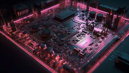 Fototapeta na wymiar Electronic Circuit Board with Processor, Generative AI