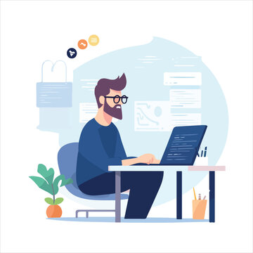 Web Designer Working In His Place